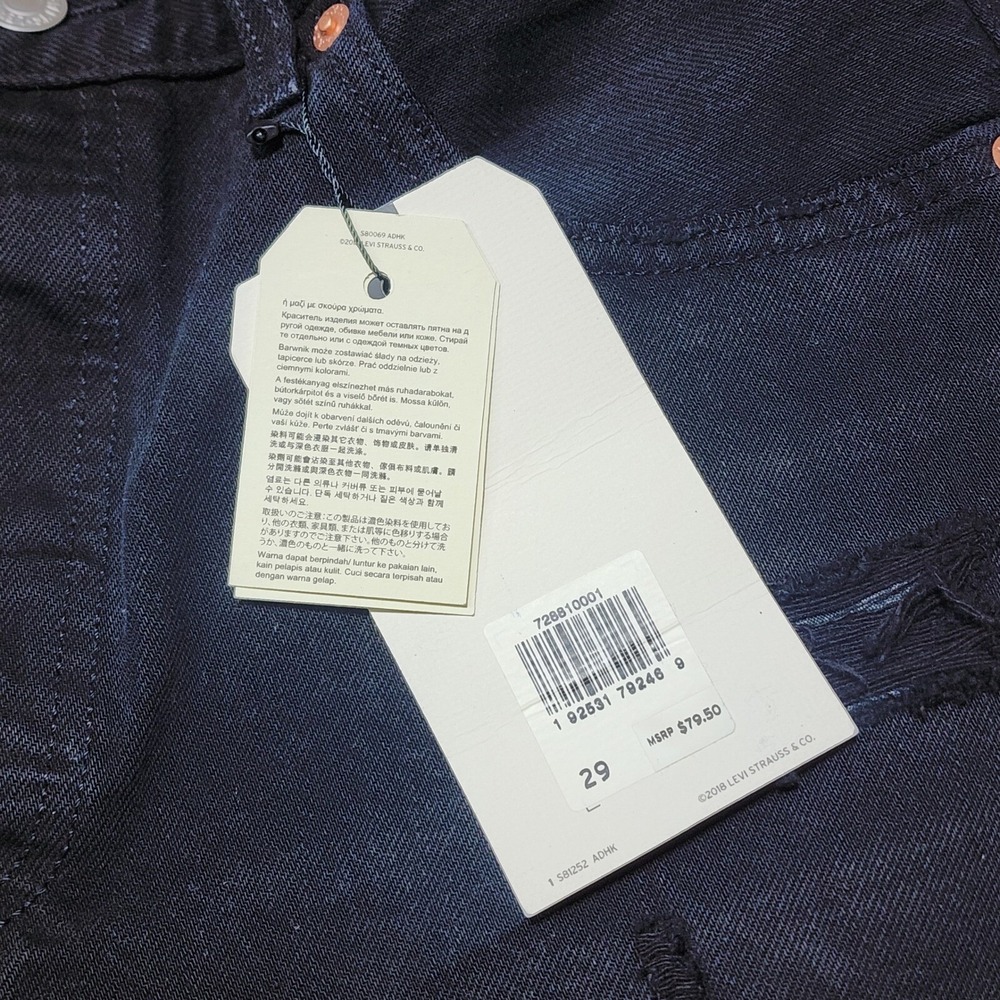 Levi's 501 Shorts Womens 29 Black Distressed High Rise Denim Cut Off Mid-Thigh - Picture 4 of 8